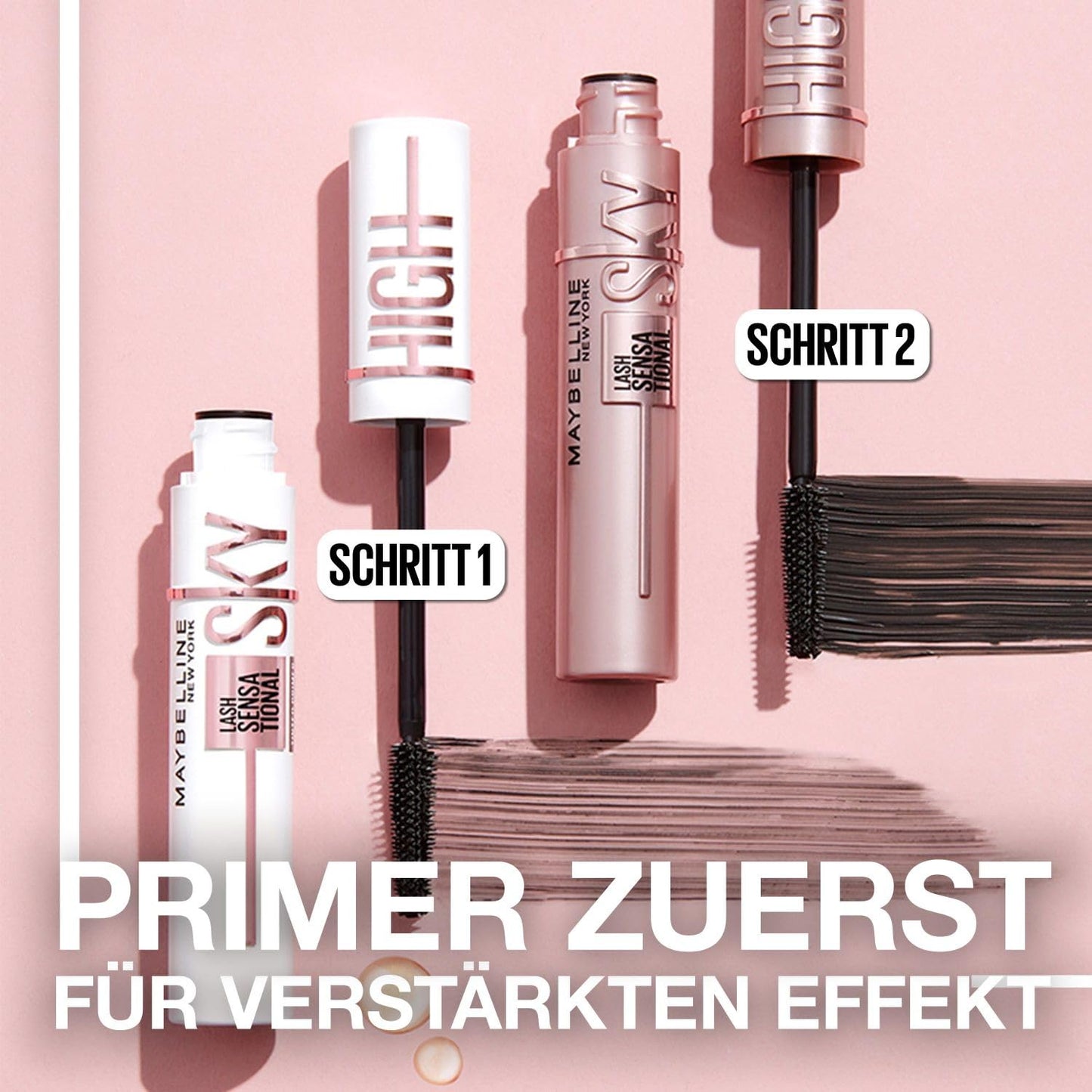 Maybelline New York Schwarze Wimperntusche für extrem lange Wimpern, Lash Sensational Sky High Mascara im Doppelpack, Very Black, 2 x 7,2 ml