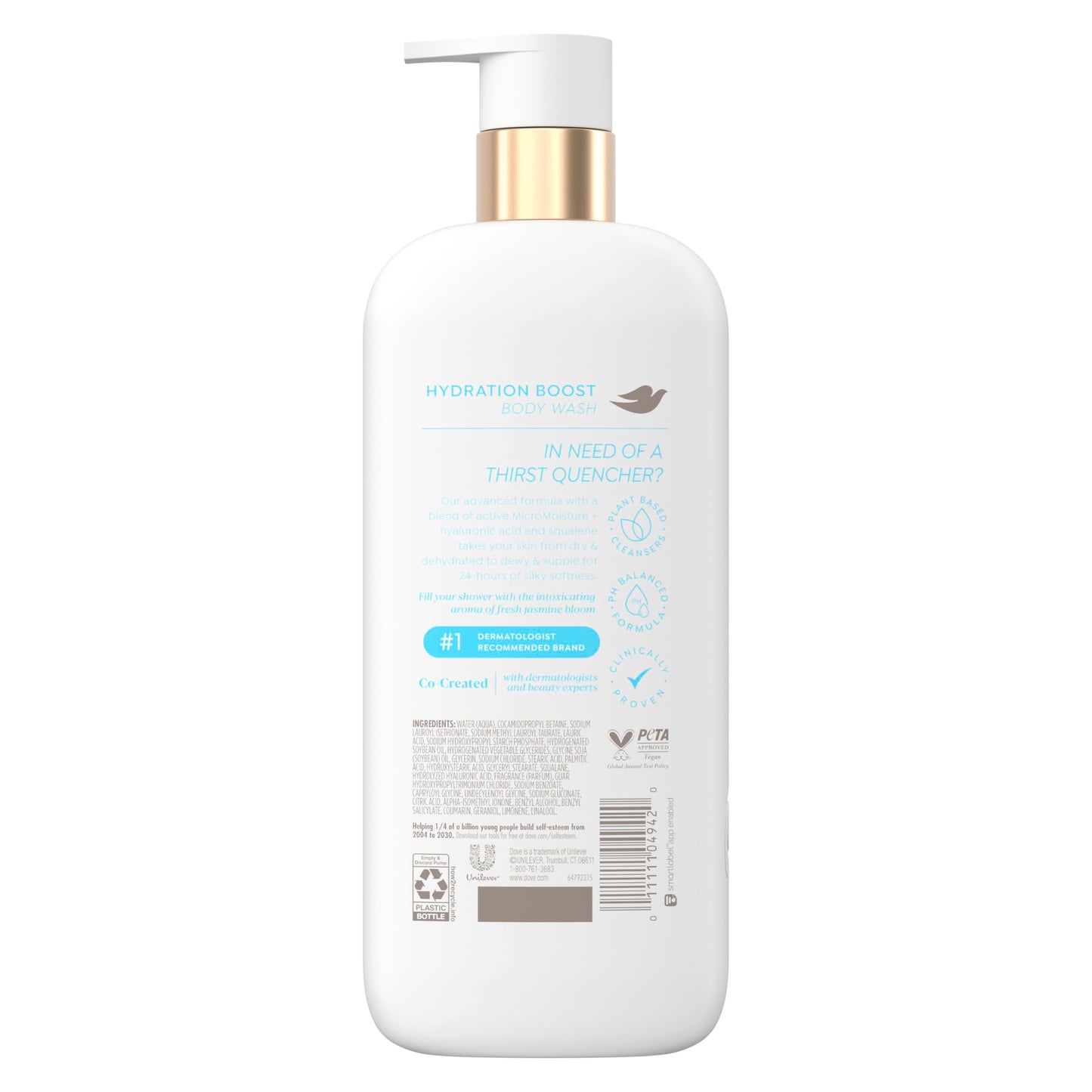 Dove Body Wash, Drenches Active Dry Skin Dryness Repair 6% Hydration Serum mit Hyaluronsäure, 547 ml