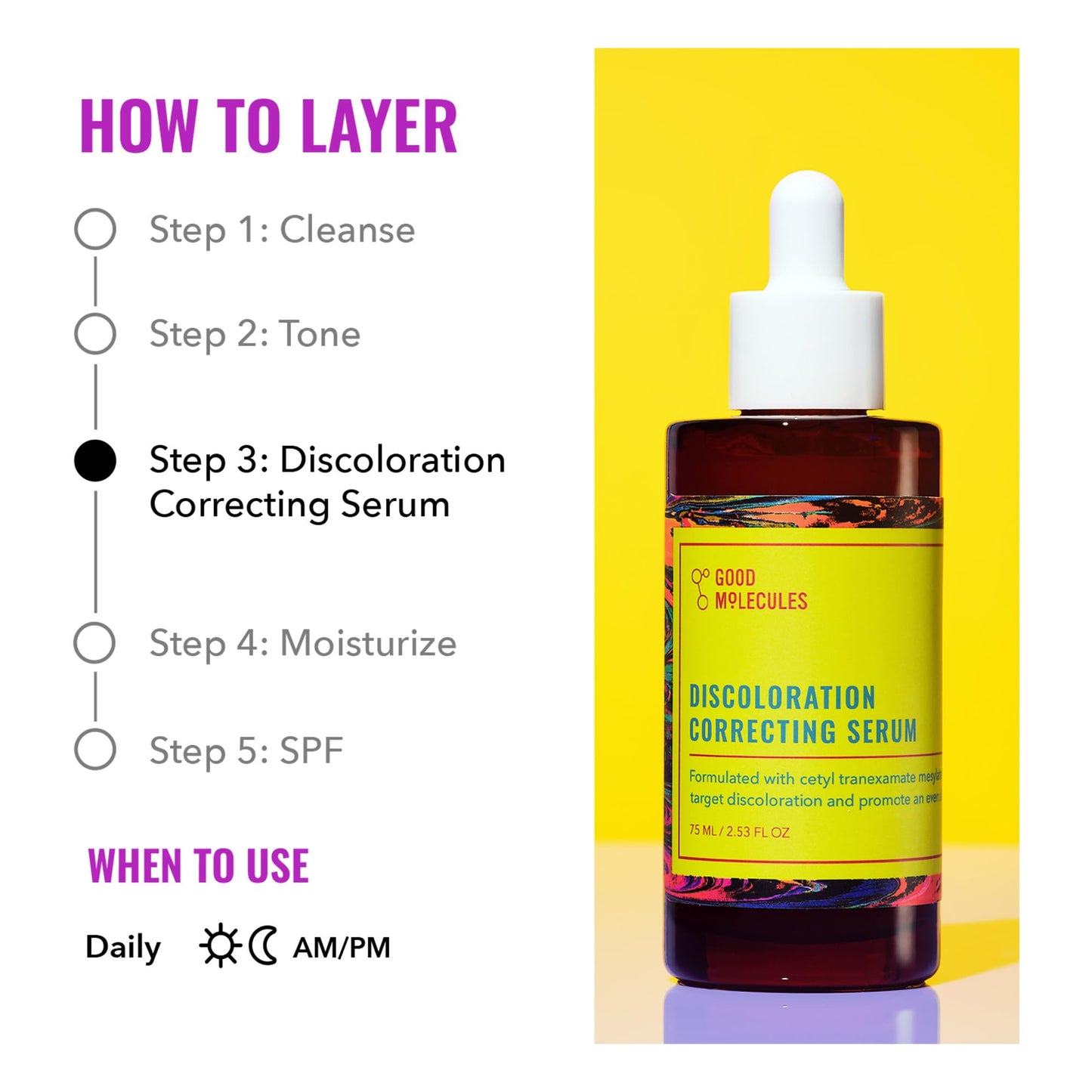 Good Molecules Discoloration Correcting Serum 75 ml – Tranexamic Acid und Niacinamid für dunkle Spots, Akneschal, Sonnenschal, Hyperpigmentierung und Ältere Spots – Duft frei, vegan und pH 5,5