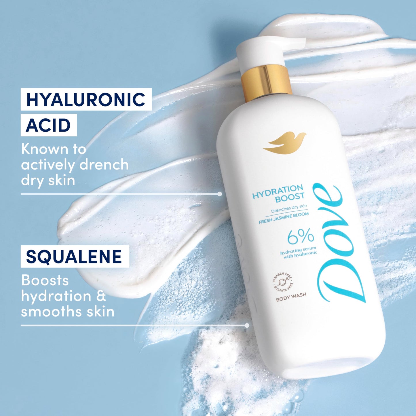 Dove Body Wash, Drenches Active Dry Skin Dryness Repair 6% Hydration Serum mit Hyaluronsäure, 547 ml