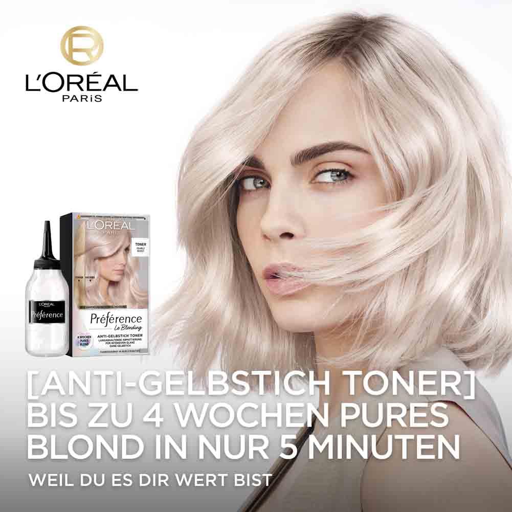 L'Oréal Paris Permanente Haarfarbe mit kühlem Farbergebnis, Haarfärbeset mit Coloration und Anti Gelbstich Pflegebalsam, Préférence Cool Blondes