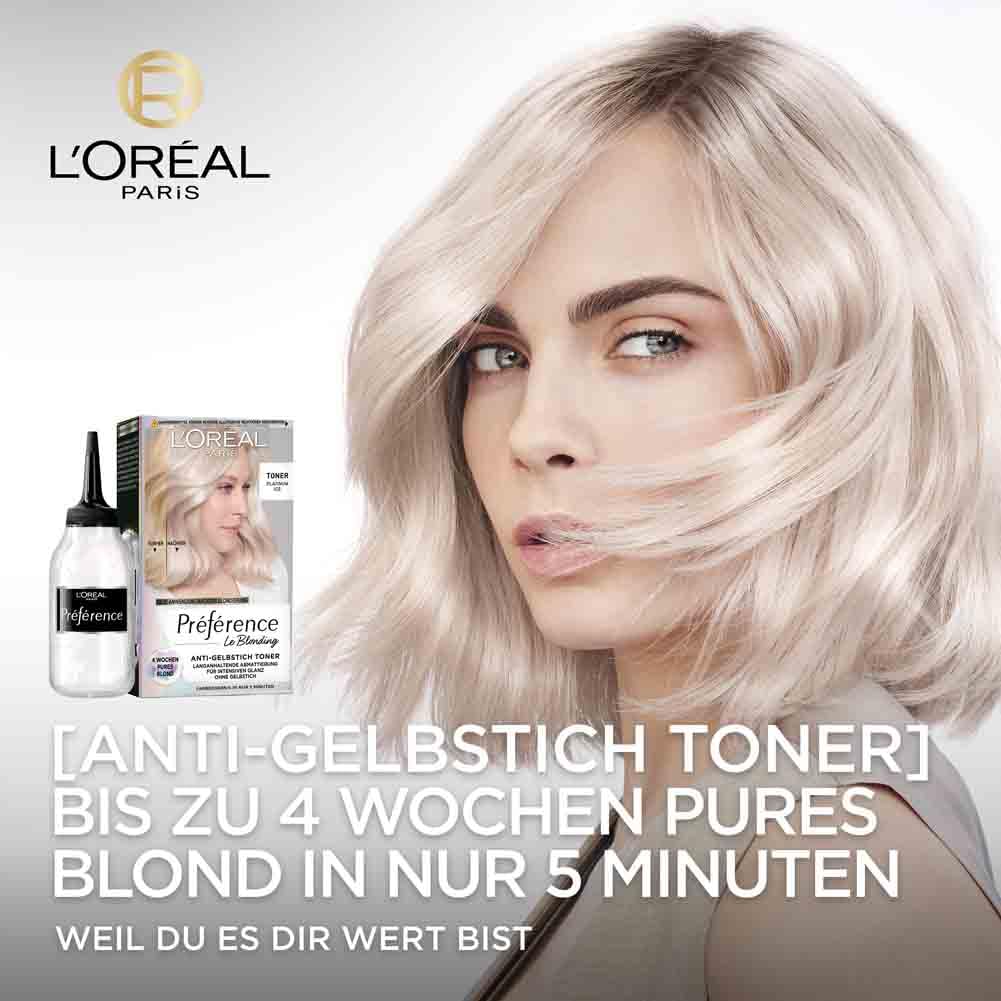 L'Oréal Paris Permanente Haarfarbe mit kühlem Farbergebnis, Haarfärbeset mit Coloration und Anti Gelbstich Pflegebalsam, Préférence Cool Blondes