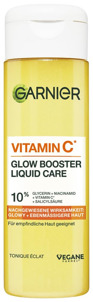 Garnier Vitamin C Glow Booster Liquid Care Gesichtsfluid, Toner mit Niacinamid & Salicylsäure für strahlenden & ebenmäßigen Teint, sofortiger Feuchtigkeits-Boost, vegan, 120ml
