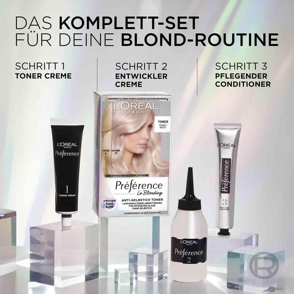 L'Oréal Paris Permanente Haarfarbe mit kühlem Farbergebnis, Haarfärbeset mit Coloration und Anti Gelbstich Pflegebalsam, Préférence Cool Blondes