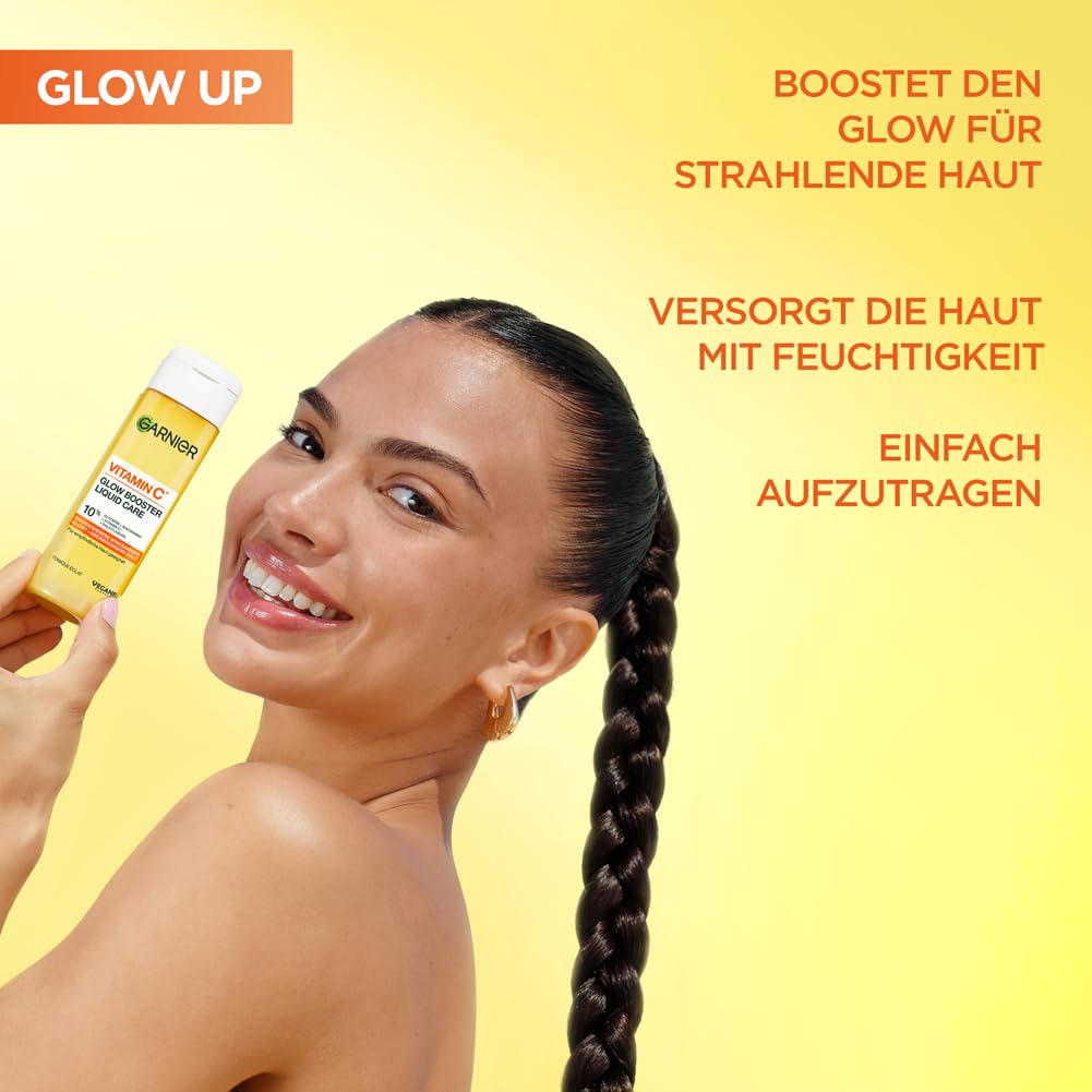 Garnier Vitamin C Glow Booster Liquid Care Gesichtsfluid, Toner mit Niacinamid & Salicylsäure für strahlenden & ebenmäßigen Teint, sofortiger Feuchtigkeits-Boost, vegan, 120ml