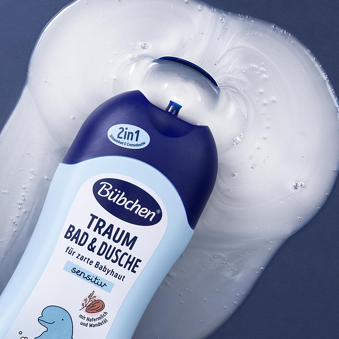 Bübchen Traum Bad & Dusche, 500 ml – milder 2in1 Badezusatz und sanfte Cremedusche, pflegender Badeschaum zur sanften Reinigung zarter Babyhaut, ohne Silikone