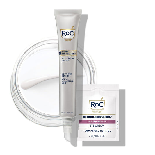 RoC Derm Correxion Fill + Treat Advanced Retinol Serum, Faltenfüller Behandlung mit Hyaluronsäure für Stirnfalten, Krähenfüße, elf Falten und Lachlinien, 15 ml