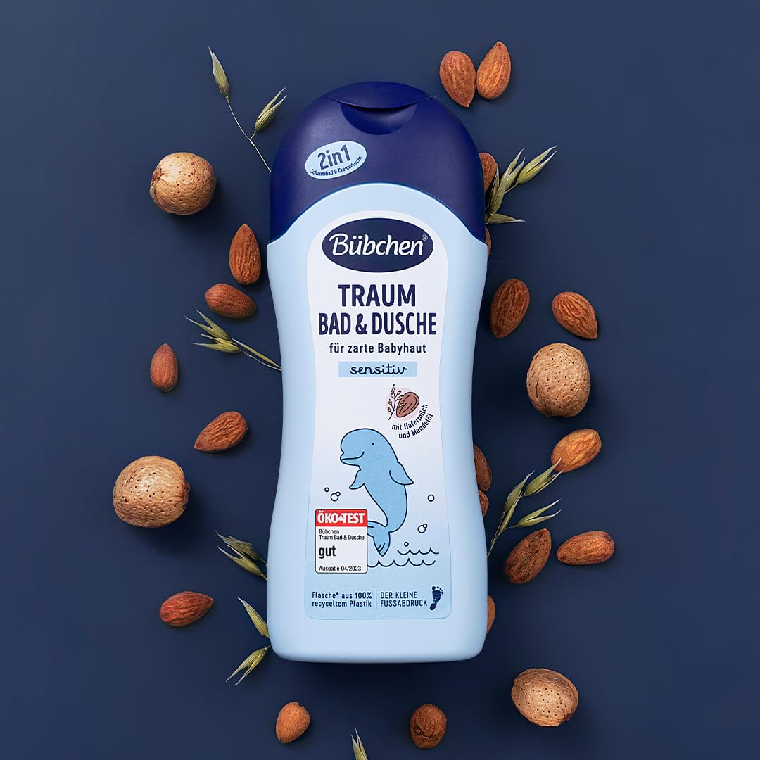 Bübchen Traum Bad & Dusche, 500 ml – milder 2in1 Badezusatz und sanfte Cremedusche, pflegender Badeschaum zur sanften Reinigung zarter Babyhaut, ohne Silikone
