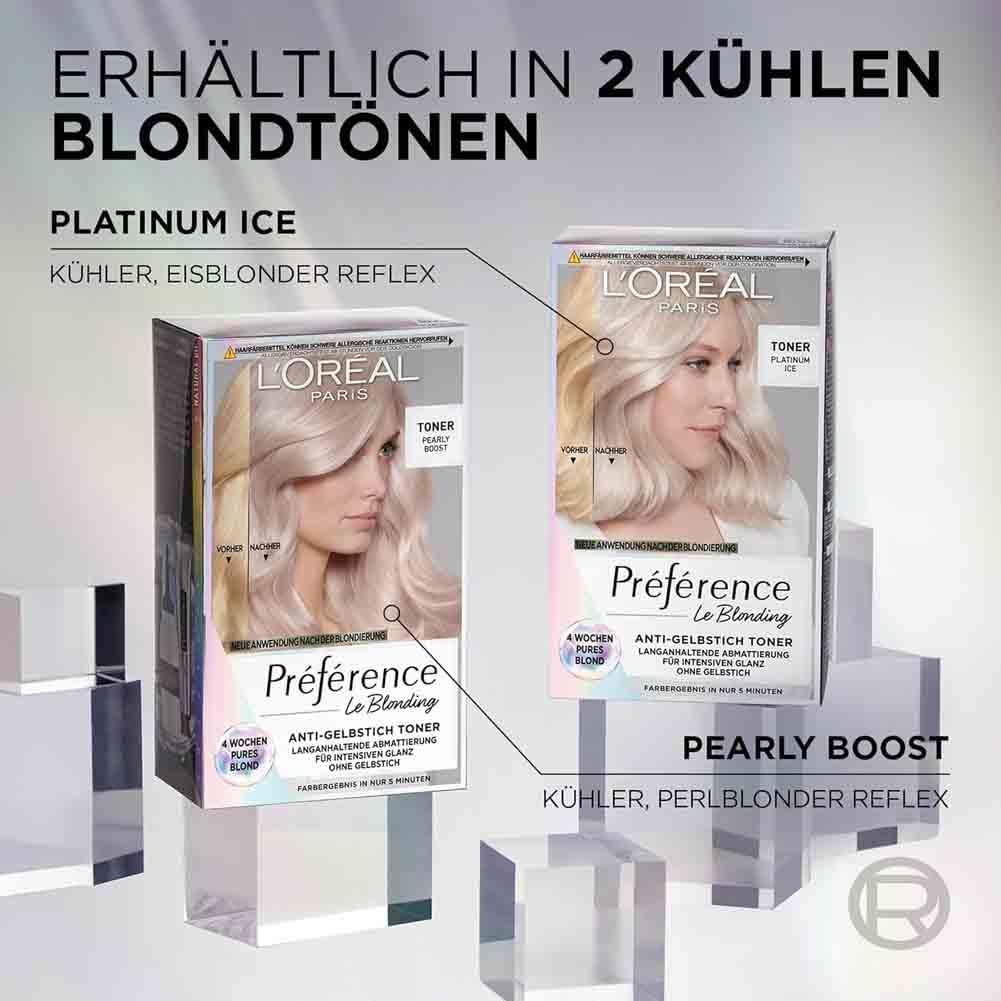 L'Oréal Paris Permanente Haarfarbe mit kühlem Farbergebnis, Haarfärbeset mit Coloration und Anti Gelbstich Pflegebalsam, Préférence Cool Blondes