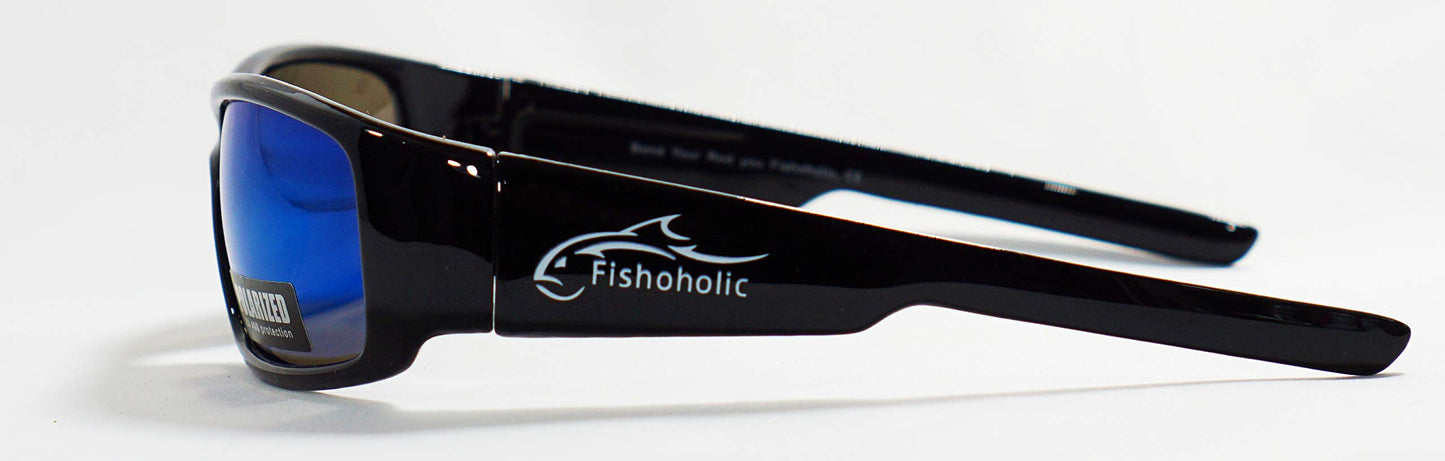 Fishoholic Polarisierte Angel-Sonnenbrille UV400-9 Farben als Angelgeschenk für Männer und Frauen, Glänzend Schwarz, 1 size fits most