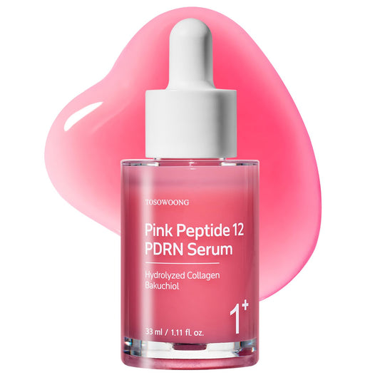 TOSOWOONG Pink Peptide 12 PDRN Serum – mit Lachs-DNA (PDRN 10.320 ppm), 12 Peptiden & Niacinamid, unterstützt ein gepflegtes, ebenmäßiges Hautbild, spendet Feuchtigkeit, Koreanische Kosmetik, 33ml