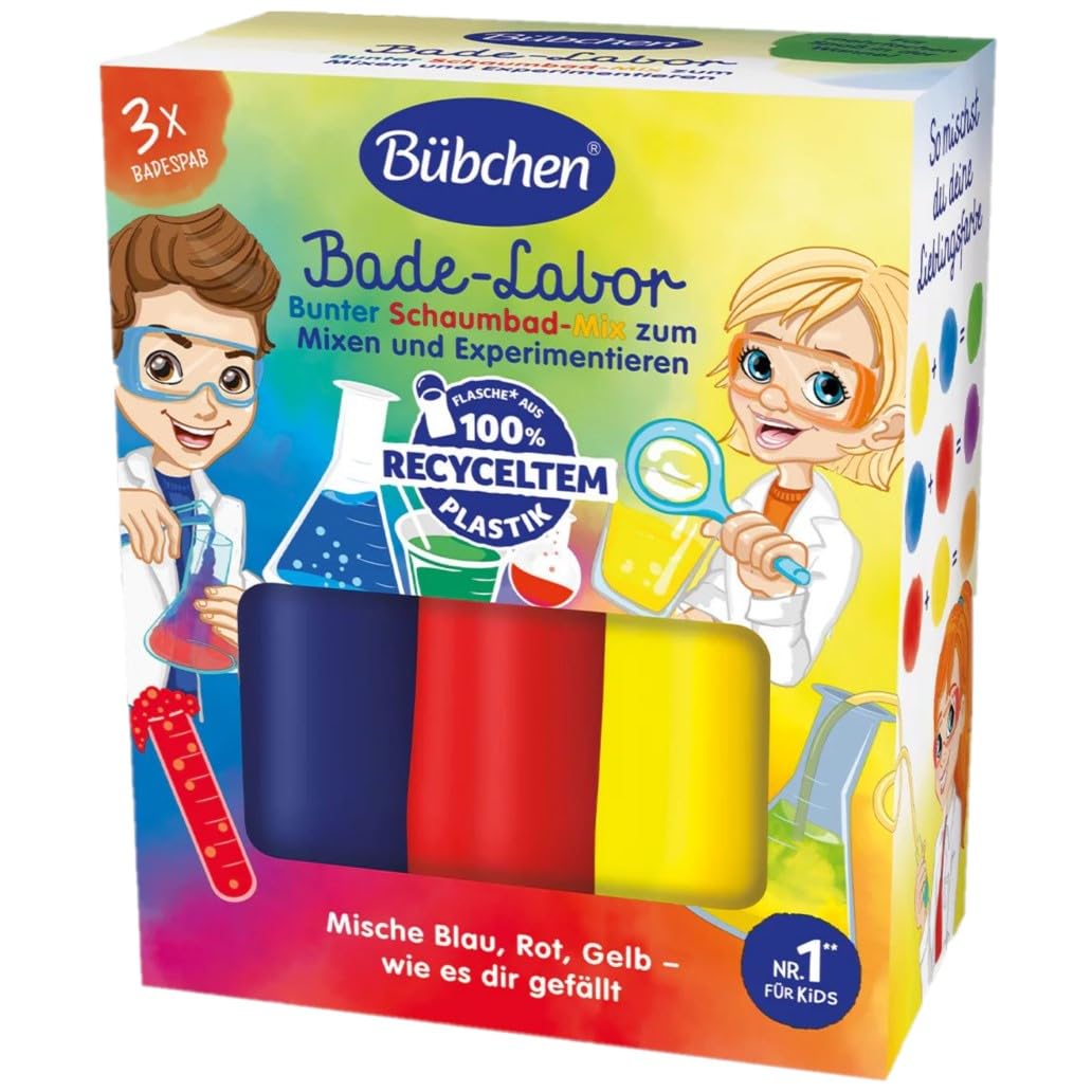 Bübchen Bade-Labor, Bunter Schaumbad-Mix zum Mixen und Experimentieren 3x50ml (blau, rot, gelb)