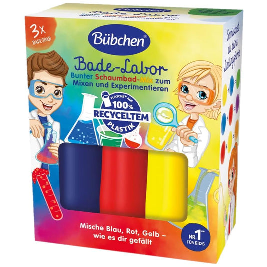 Bübchen Bade-Labor, Bunter Schaumbad-Mix zum Mixen und Experimentieren 3x50ml (blau, rot, gelb)