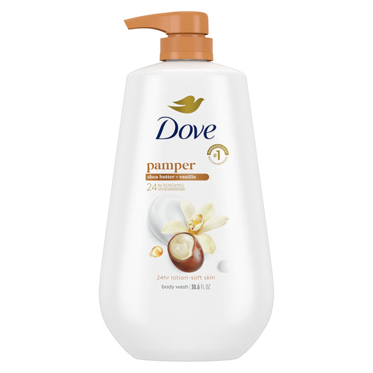 Dove Purely Pampering Body Wash mit Pumpe für trockene Haut, Sheabutter mit warmem Vanillereiniger, der Bakterien effektiv wegwäscht und gleichzeitig Ihre Haut pflegt