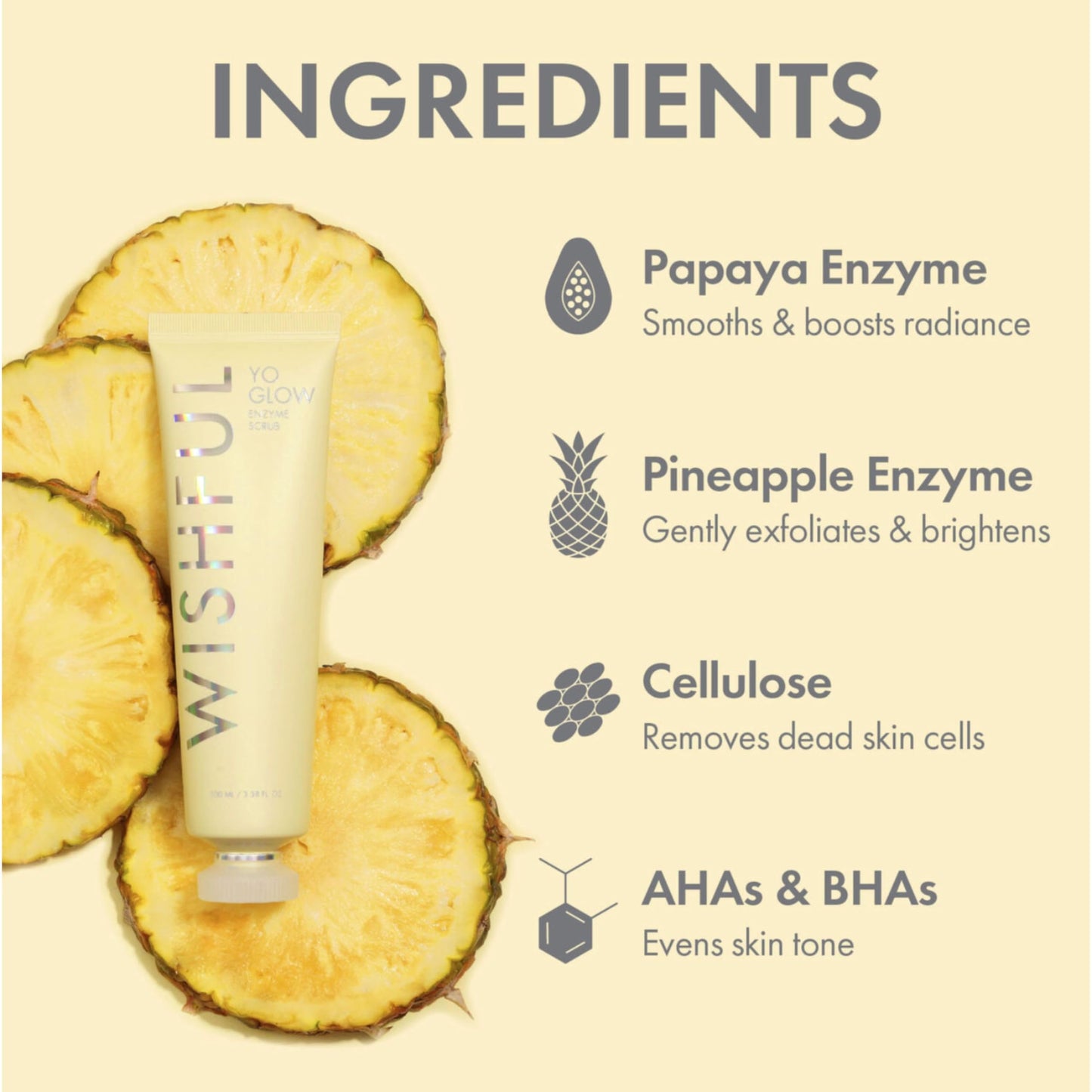 Wishful by Huda Beauty Yo Glow Enzym Scrub (Original, 40 ml) - Hautpeeling für das Gesicht - Aufhellung, Glättend - Papaya, Ananas