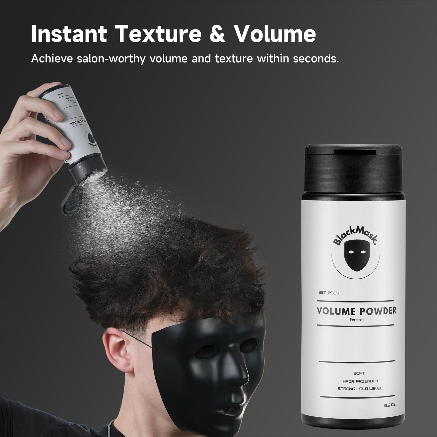 BlackMask Texture Powder for Men, Easy to Apply - Instantly Adds Texture & Volumen, All-Natural Ingredients, Strong Hold, Hair Powder for Men