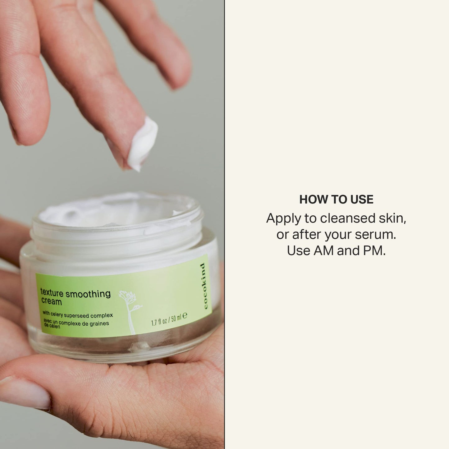 Cocokind Texture Smoothing Cream, Face Moisturizer with Squalan, Cellery Seed and Cucumber, Face Lotion Moisturizer Face, Hydrating Face Cream