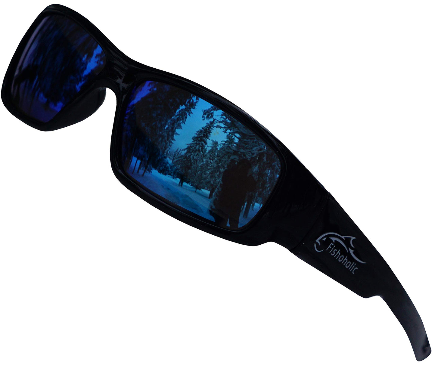 Fishoholic Polarisierte Angel-Sonnenbrille UV400-9 Farben als Angelgeschenk für Männer und Frauen, Glänzend Schwarz, 1 size fits most