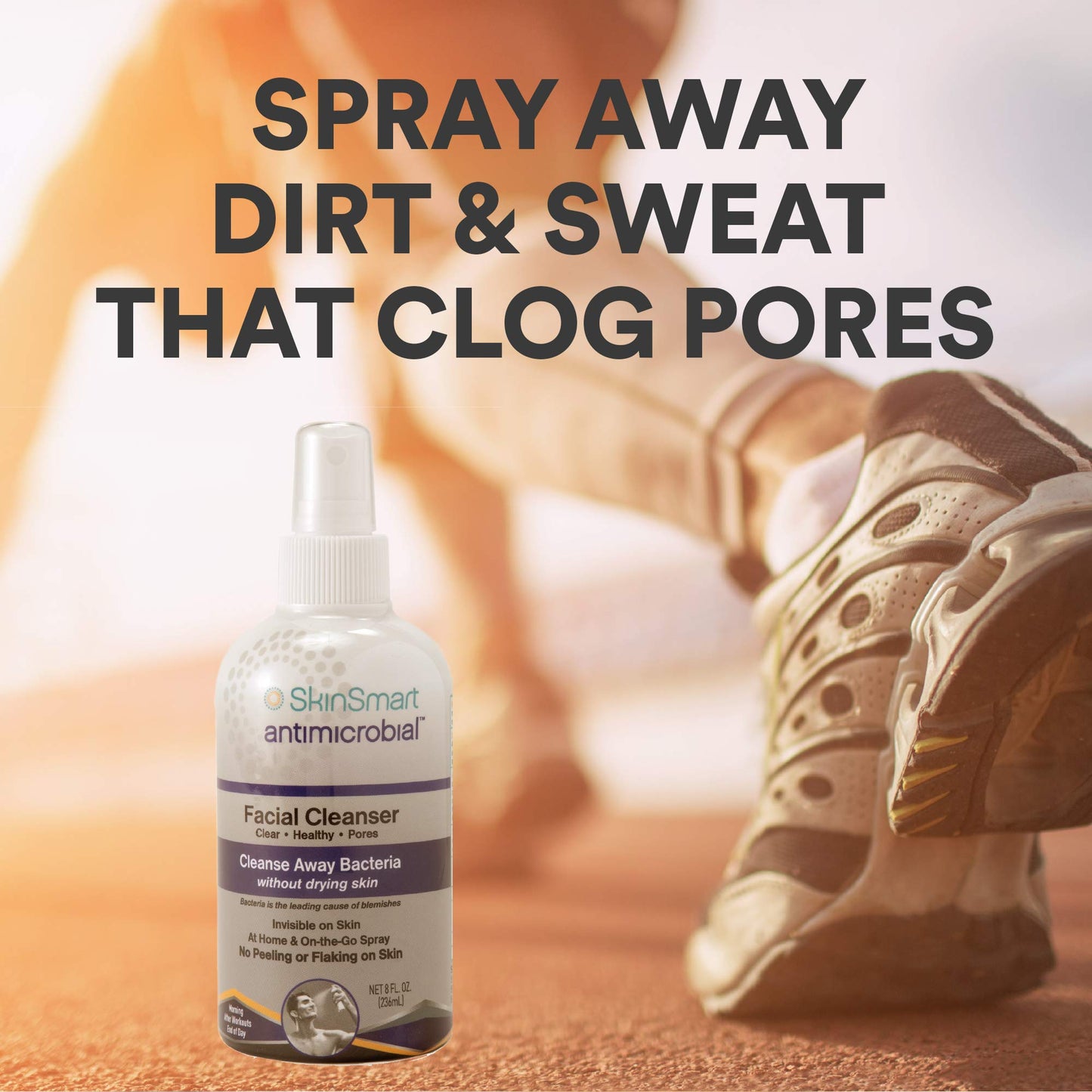 SkinSmart Gesichtsreiniger für Akne, zielt auf Bakterien für aktive Teenagersportler nach dem Training und Akne für Erwachsene, 237 ml Sprühflasche, sicher für mehrere tägliche Anwendungen