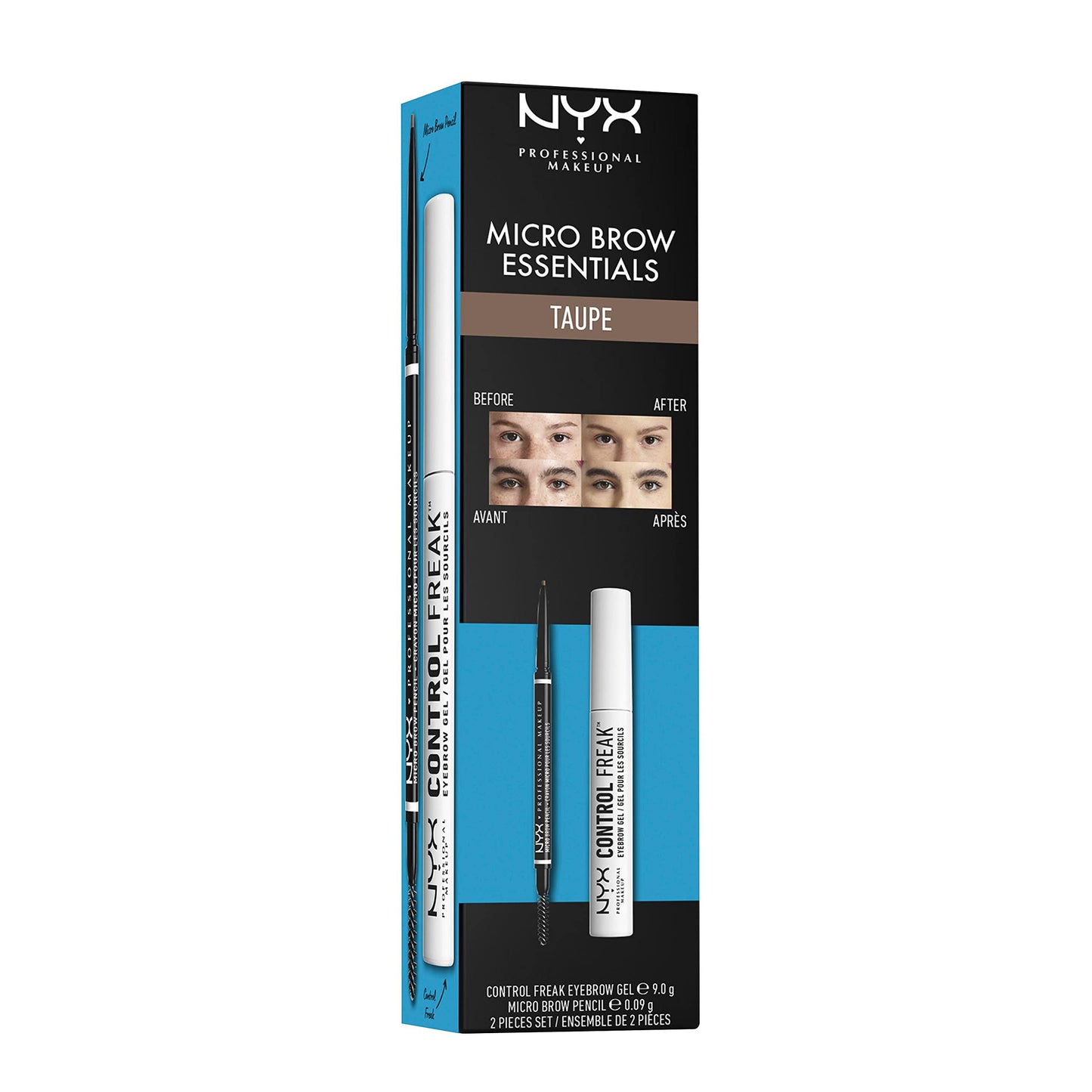 NYX Professional Makeup Brow Essentials Micro Brow Pencil & Control Freak Clear Brow Gel, Doppel-Set, Farbton: Taupe
