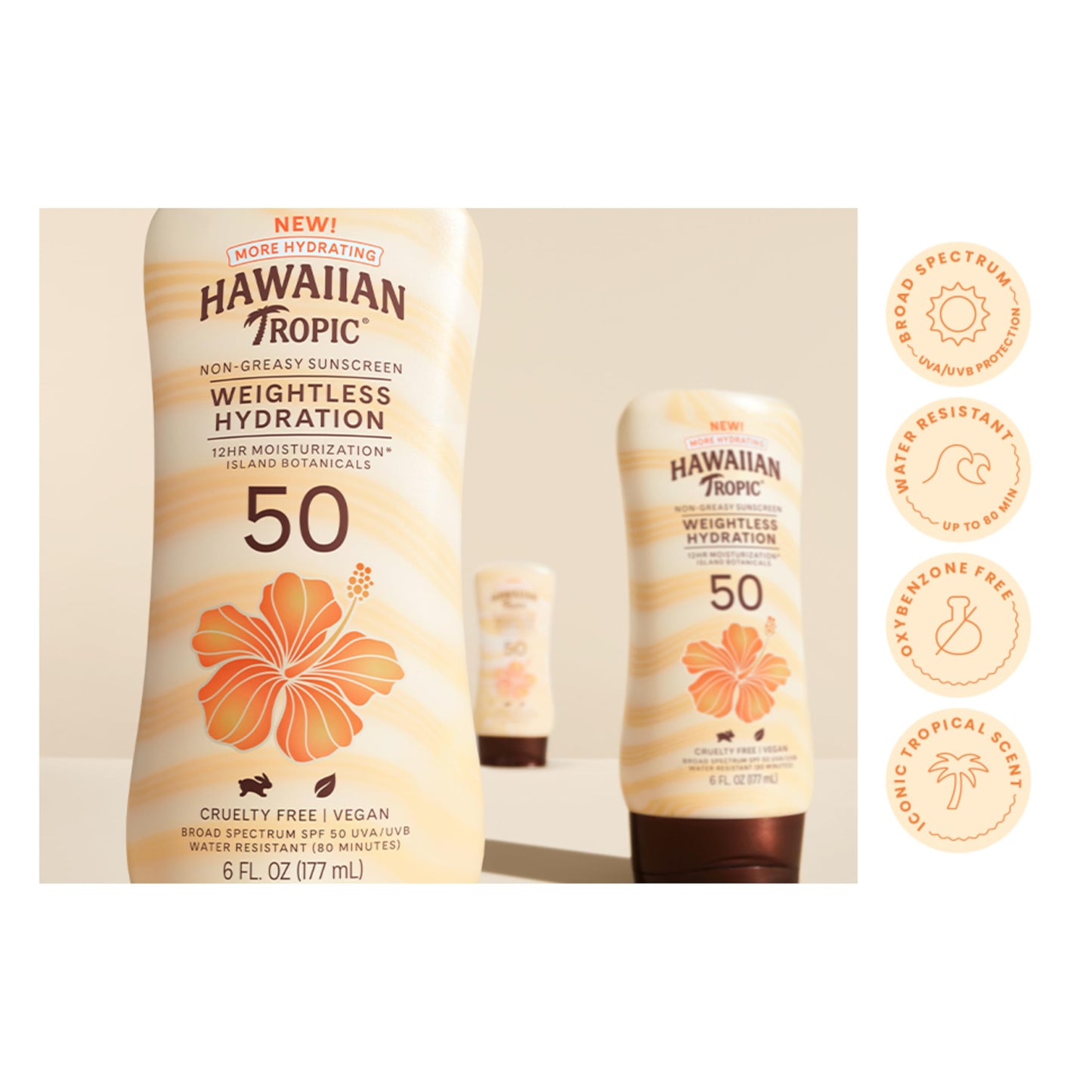 Hawaiian Tropic SPF 50 Broad Spectrum Sunscreen, Sheer Touch Moisturizing Protection Sunscreen Lotion, Coconut, 16.0 Fl Oz (Pack of 2)