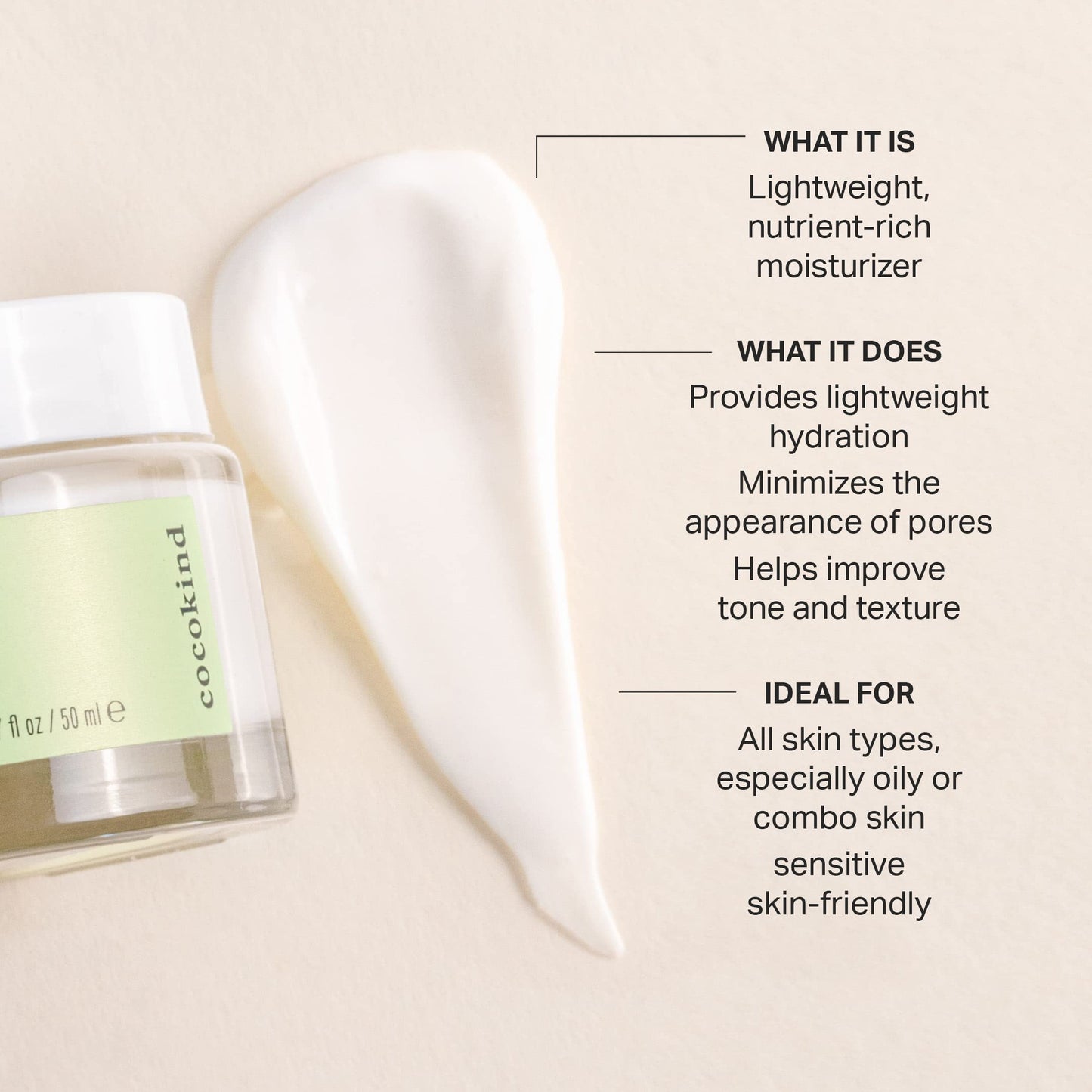 Cocokind Texture Smoothing Cream, Face Moisturizer with Squalan, Cellery Seed and Cucumber, Face Lotion Moisturizer Face, Hydrating Face Cream