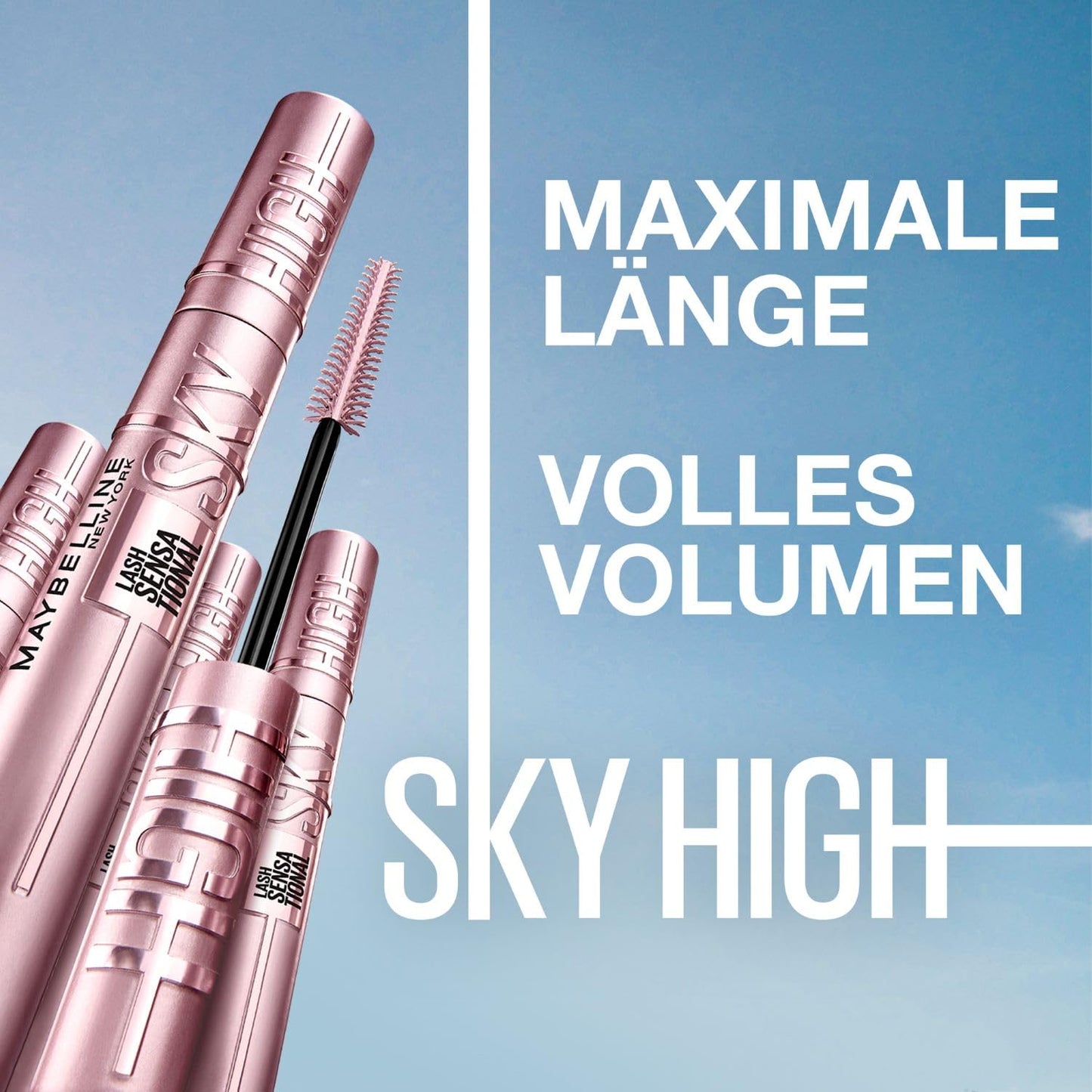 Maybelline New York Schwarze Wimperntusche für extrem lange Wimpern, Lash Sensational Sky High Mascara im Doppelpack, Very Black, 2 x 7,2 ml