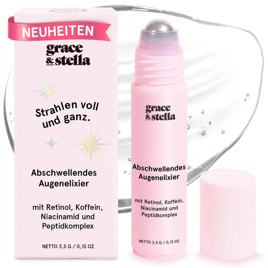 grace & stella, Augenroller mit Augencreme genen Falten und Augenringe mit Retinol & Koffein Augen-Roll-On mit Augencreme gegen Tränensäcke (15ml)