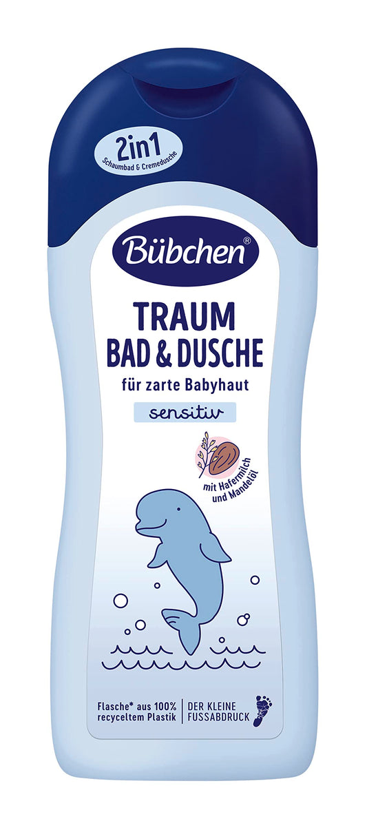 Bübchen Traum Bad & Dusche, 500 ml – milder 2in1 Badezusatz und sanfte Cremedusche, pflegender Badeschaum zur sanften Reinigung zarter Babyhaut, ohne Silikone