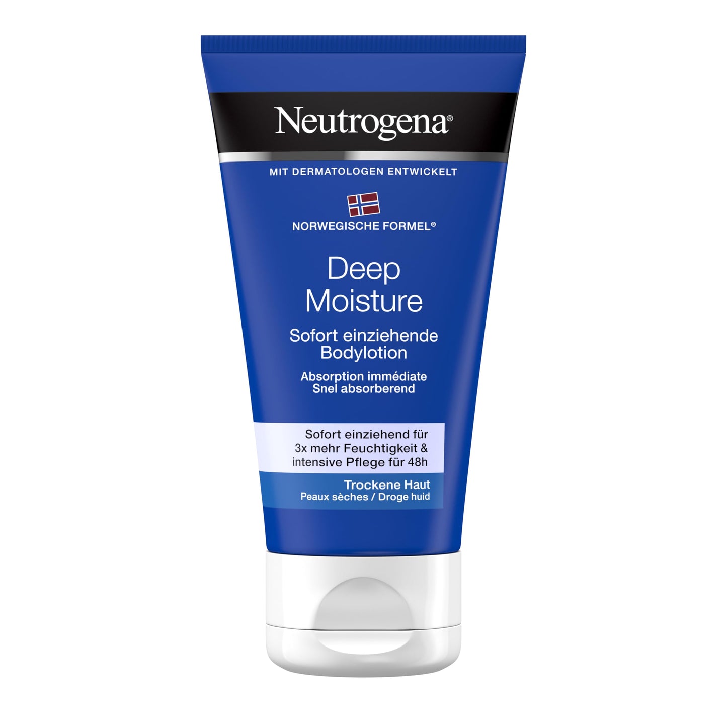 Neutrogena Deep Moisture Sofort einziehende Bodylotion, Norwegische Fomel, Körpercreme, Trockene Haut, 6 x 75 ml