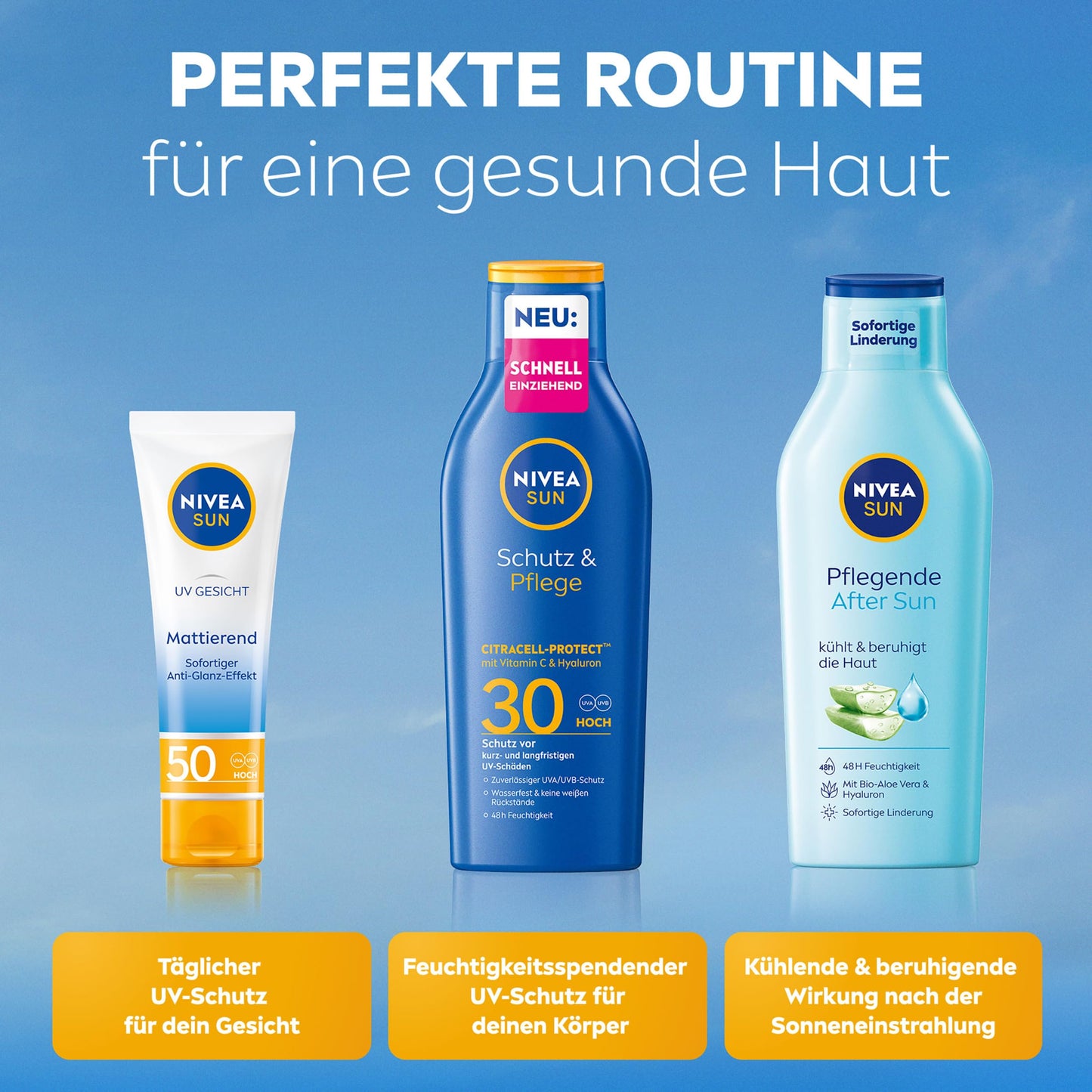 NIVEA SUN Schutz & Pflege Sonnenlotion LSF 30, wasserfester Sonnenschutz mit Vitamin C & Hyaluron, schnell einziehende Sonnencreme für 48h Feuchtigkeit ohne weißen Film (200 ml)