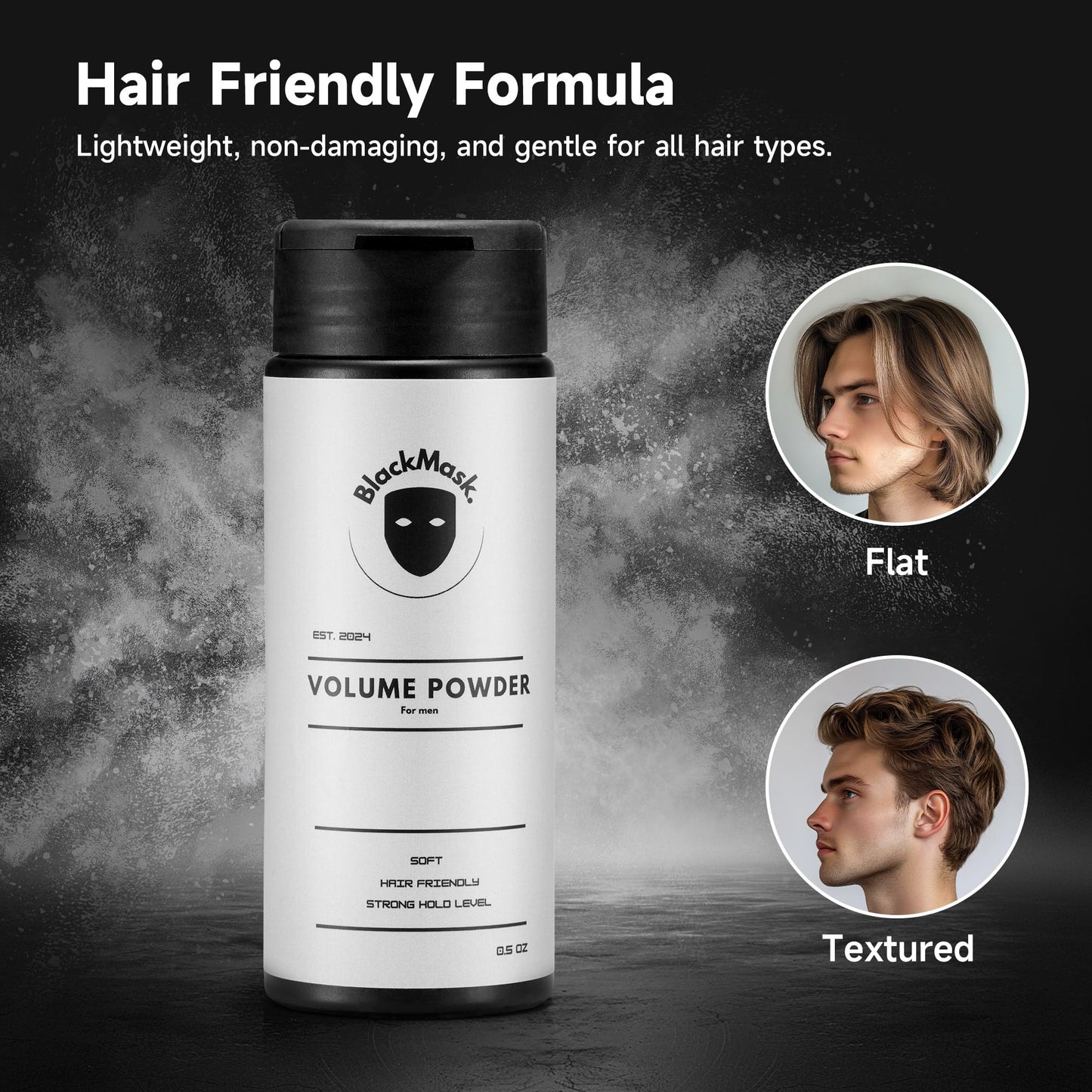 BlackMask Texture Powder for Men, Easy to Apply - Instantly Adds Texture & Volumen, All-Natural Ingredients, Strong Hold, Hair Powder for Men
