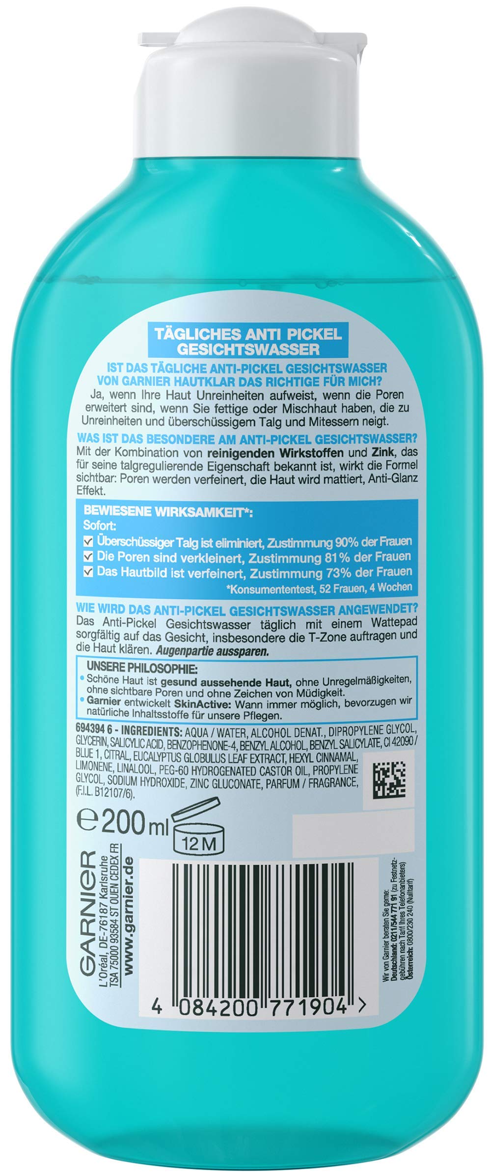 Garnier Hautklar Tägliches Anti-Pickel Gesichtswasser, 200 ml
