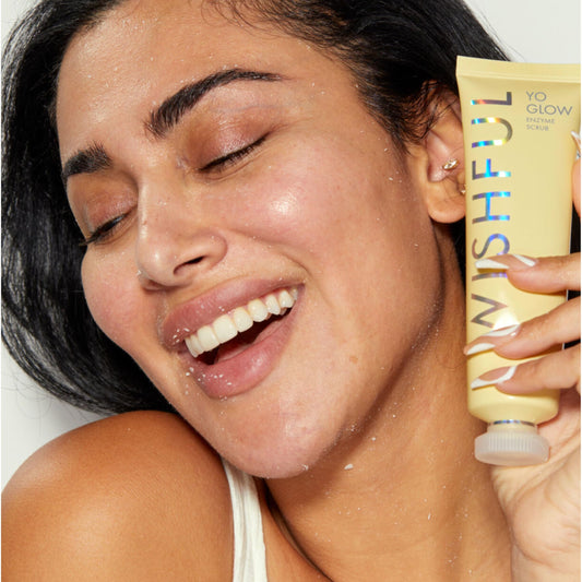 Wishful by Huda Beauty Yo Glow Enzym Scrub (Original, 40 ml) - Hautpeeling für das Gesicht - Aufhellung, Glättend - Papaya, Ananas