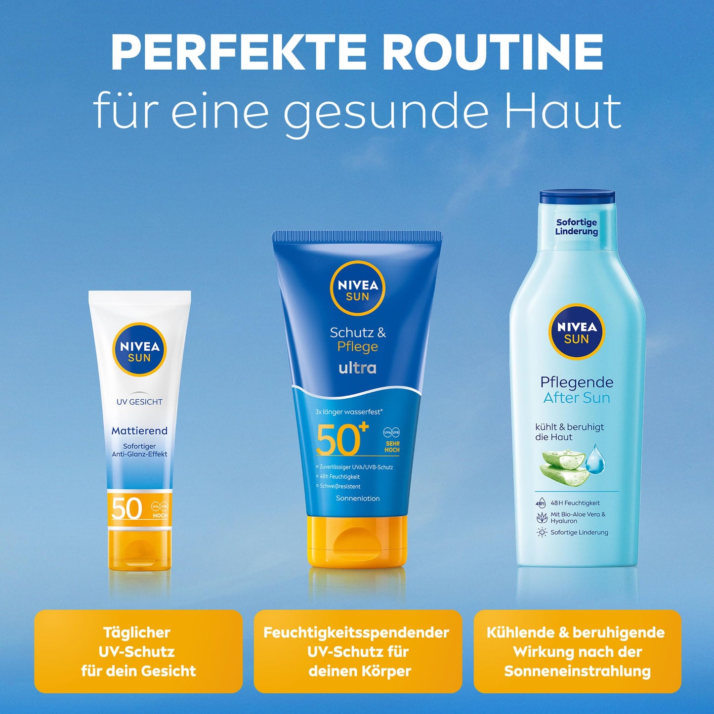 NIVEA SUN Schutz & Pflege Ultra Lotion LSF 50+, schweißresistenter Sonnenschutz mit Vitamin C & Hyaluron, 3x länger wasserfeste Sonnencreme mit 48h Feuchtigkeit (150 ml)
