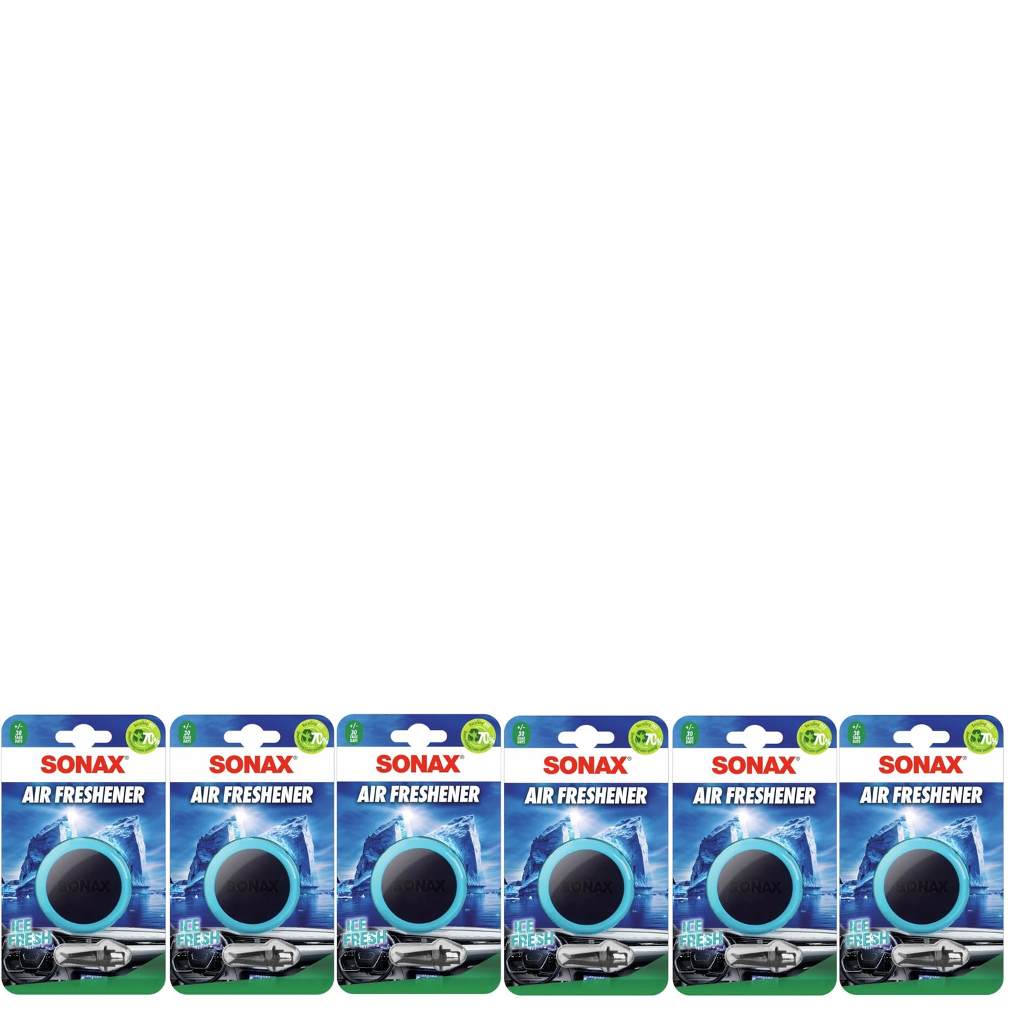 6x SONAX Air Freshener Ice-Fresh (1 Stück) frischer Duft und lang anhaltendes Dufterlebnis für den Fahrzeuginnenraum | Art-Nr. 03660411