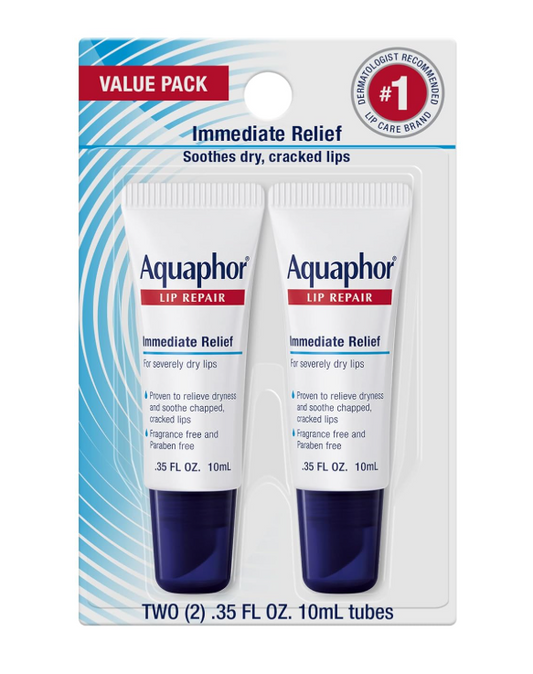 Aquaphor Lip Repair - Soothe Dry, Chapped Lips - Two .35 oz. Tubes