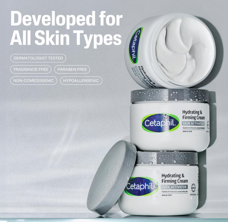 Cetaphil Skin Activator Hydrating & Firming Body Cream 12oz, Creme mit Mandelsäure (AHA) und Centella Asiatica (CICA), spendet Feuchtigkeit und strafft alternde Haut, Anti-Aging-Hautpflege, 12 oz